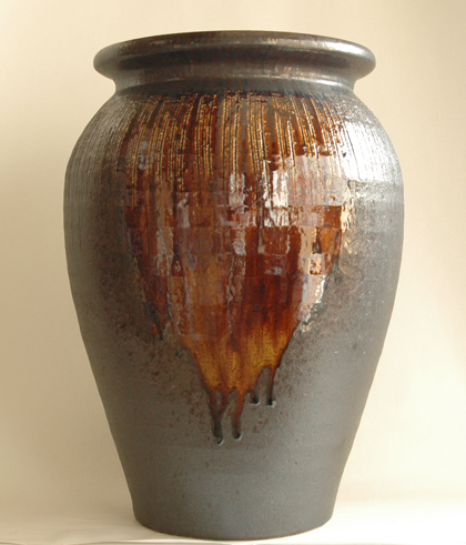 傘立て、枝ものに】信楽焼 あめ釉流大つぼ 35×35×45．5cm