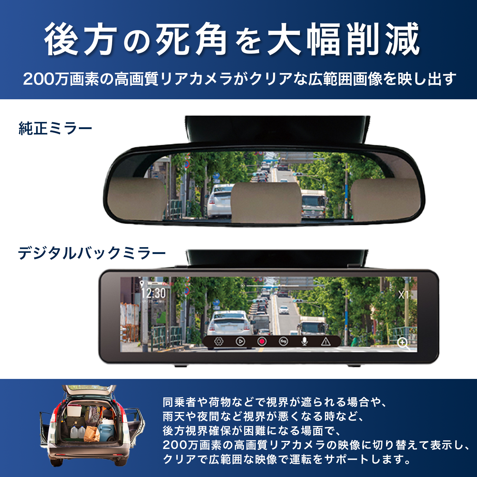 KEIYO デジタルバックミラー＋2カメラドライブレコーダー AN-R121