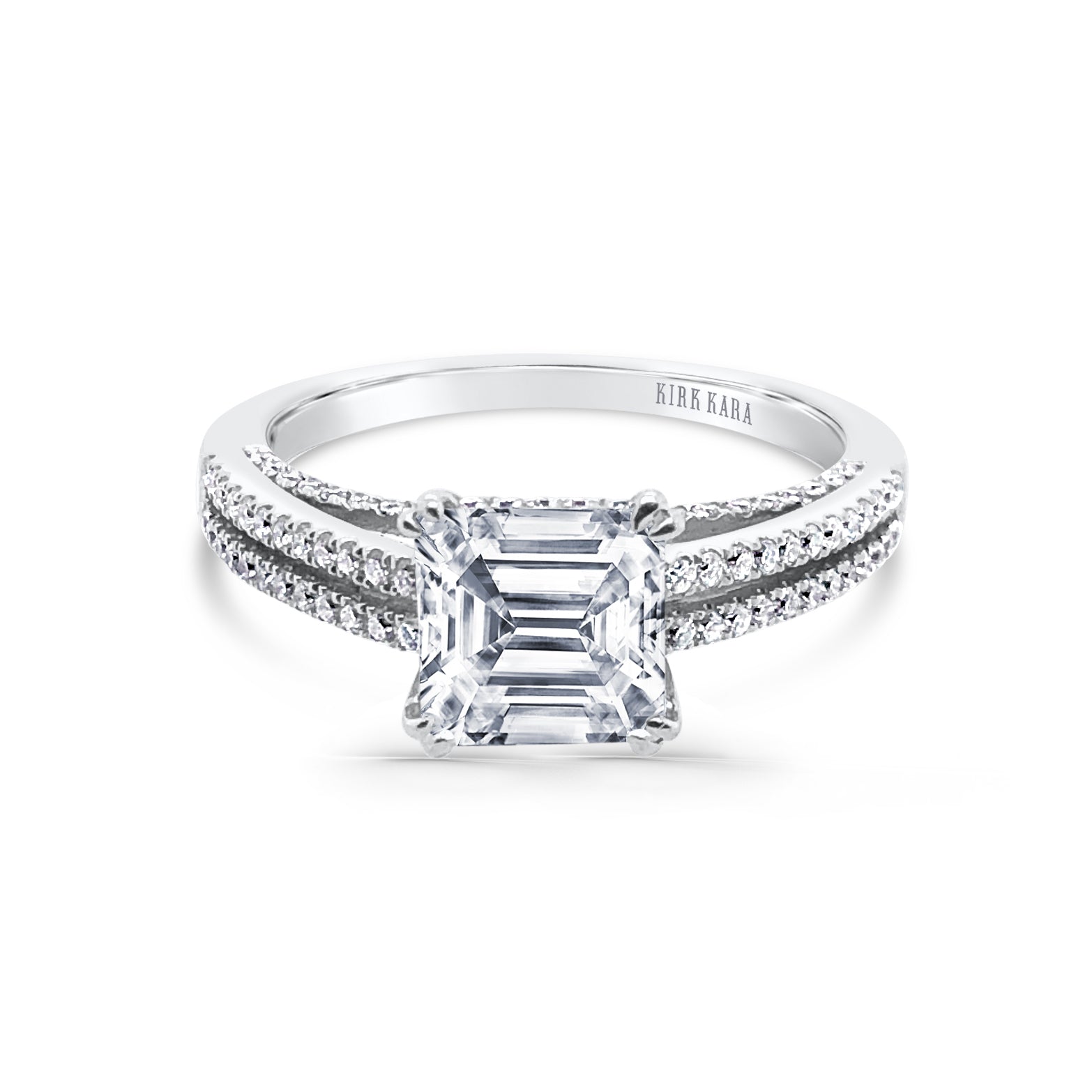 18K White Gold Split Shank Cathedral Diamond Engagement Ring