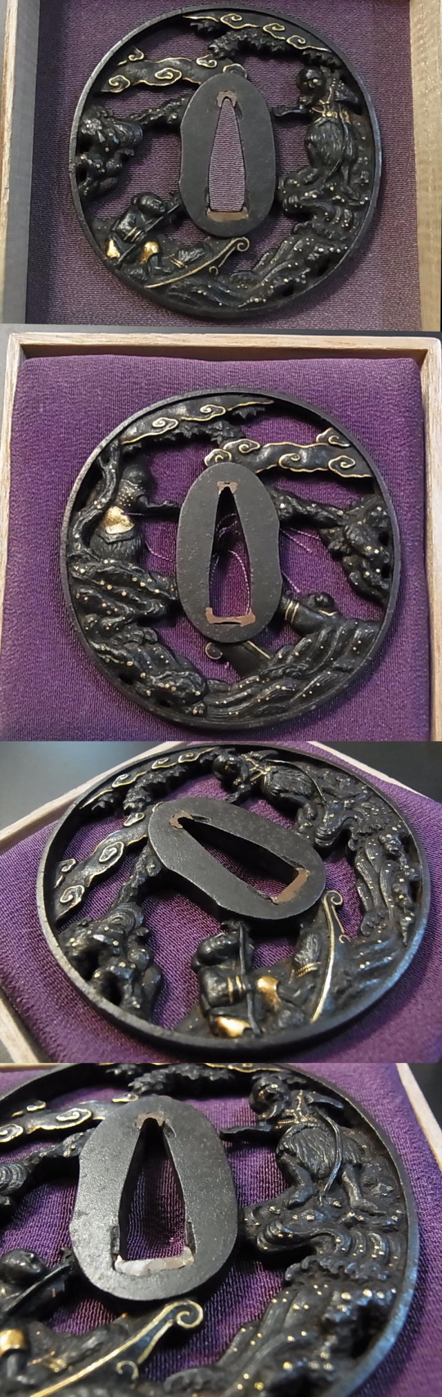 不世出の逸品 三顧礼図 無銘鉄元堂派 小柄 鉄地容彫金銀銅色絵象嵌