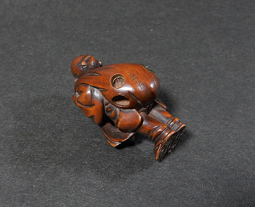 根付 木彫り 古道具 在銘 時代 骨董 木彫り 根付 人物 ＜在銘