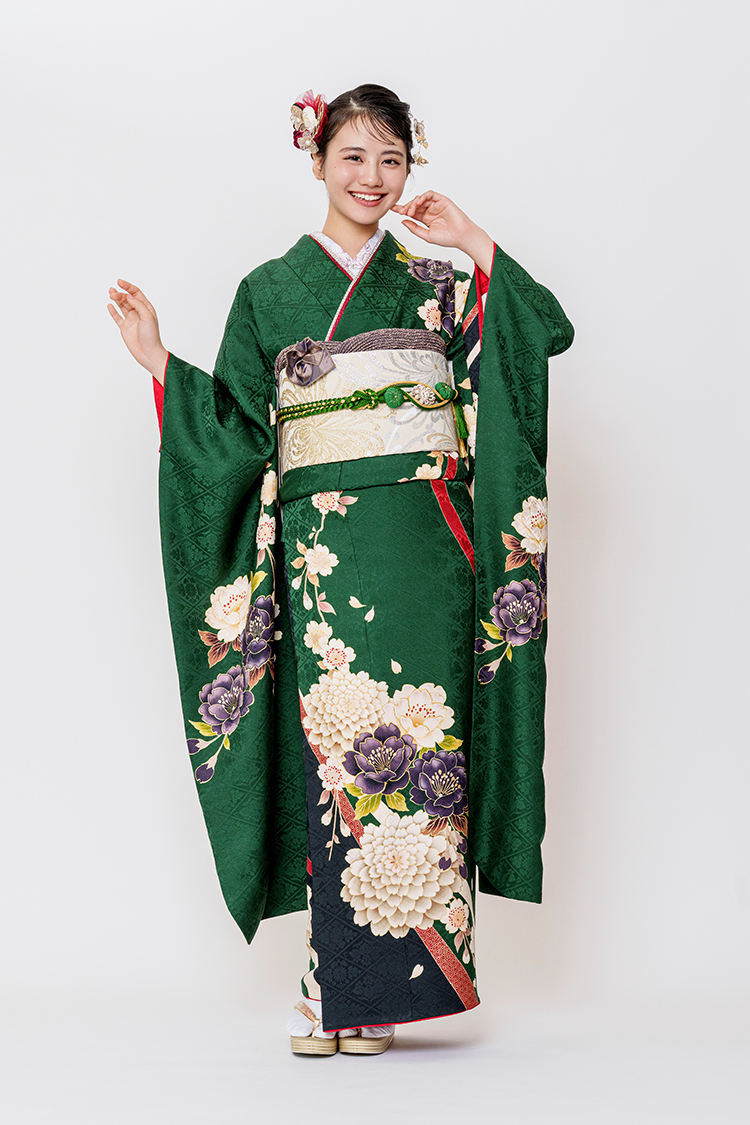 No.1132 【新品/京友禅】癒しのパワーがある深緑と上品に咲く菊や桜で