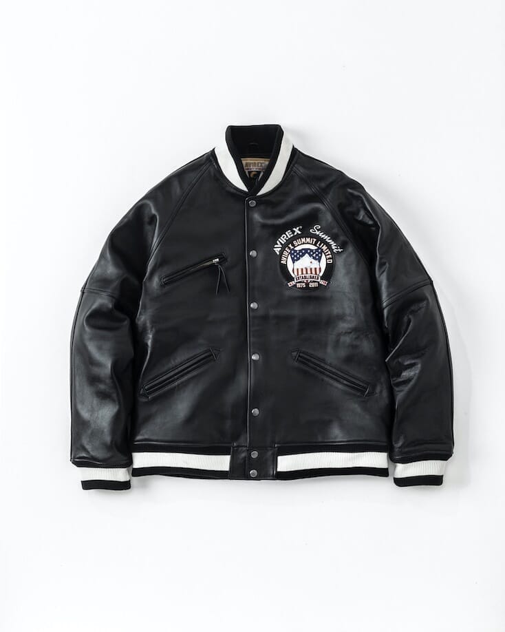 Leather stadium jacket by Avilex x Summit, the fruit of love for