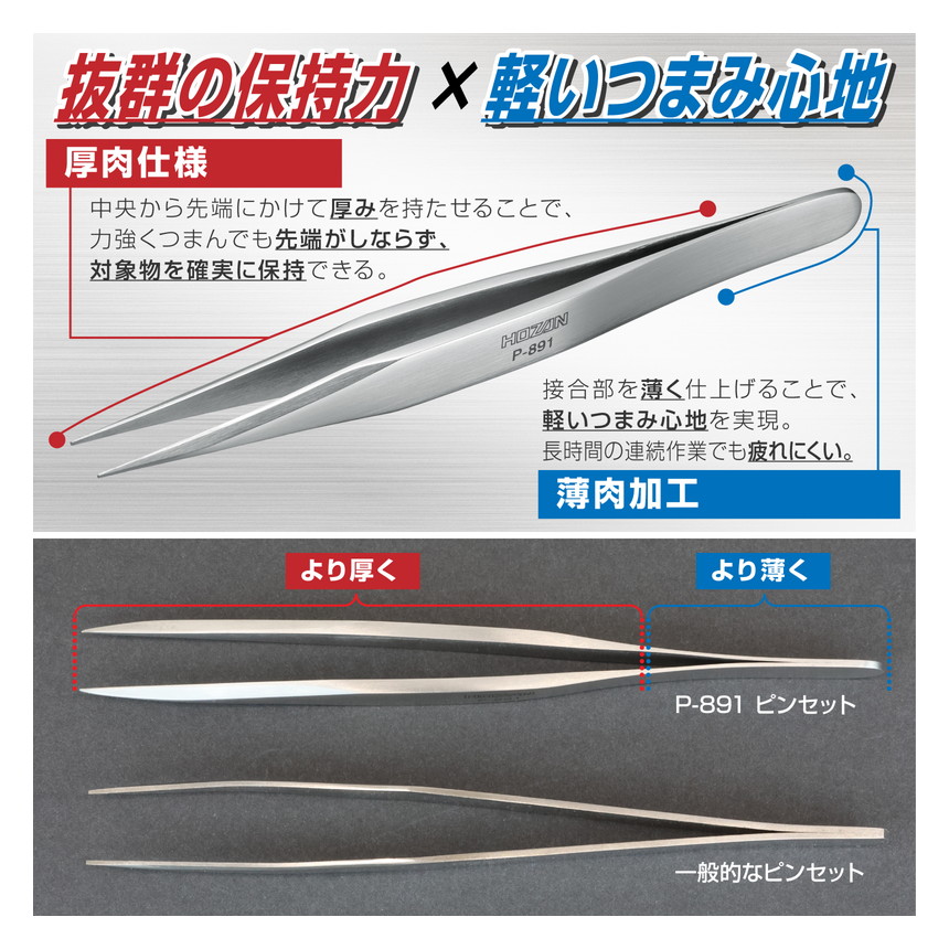 P-891 ピンセット / 強力型【HOZAN】 ホーザン株式会社