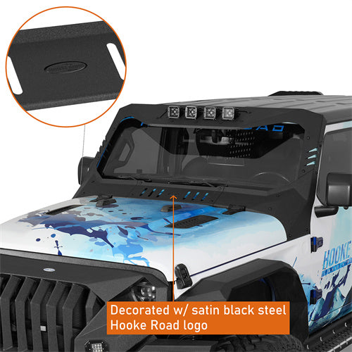 HookeRoad Windshield Frame Cover Visor Cowl w/LED Lights for Jeep