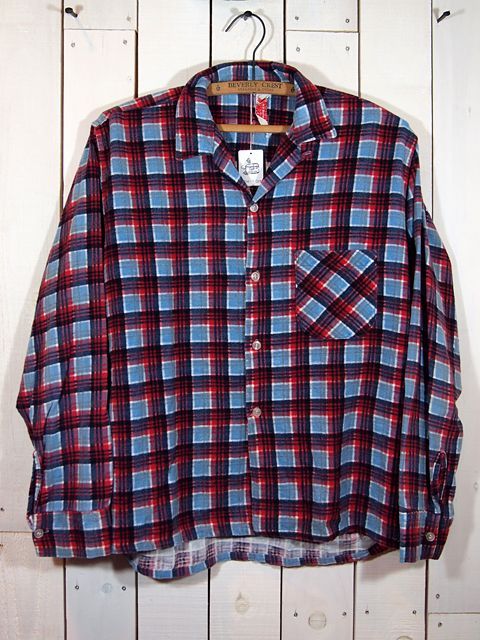 1960sプリントネルBOXシャツ - 古着屋HamburgCafe