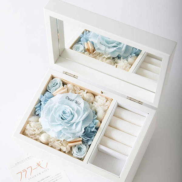 メッセージ刻印＞ミラー付きジュエリーボックス（ブルー系の枯れない