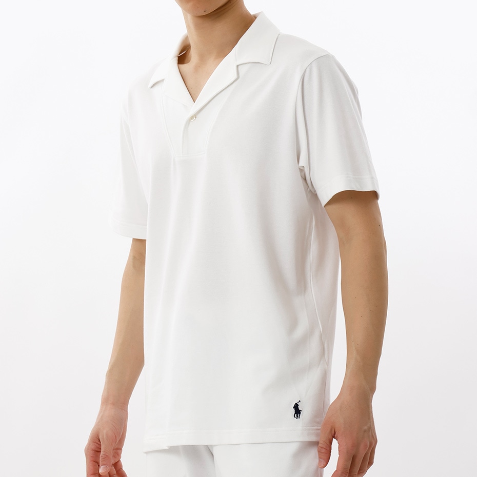 ニットピケショートスリーブノッチカラーシャツ ホワイト | ポロ