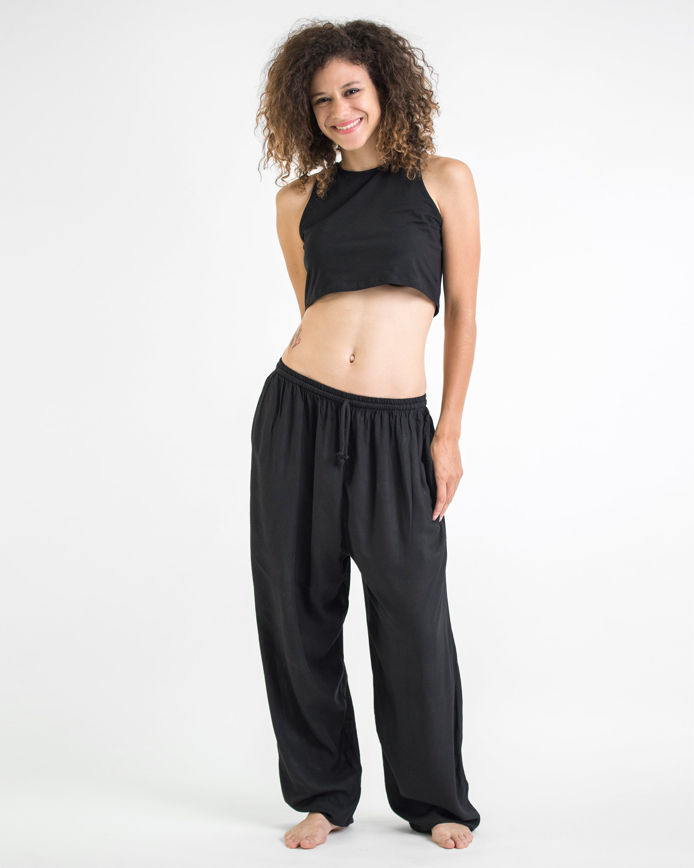 Solid Color Drawstring Women's Yoga Massage Pants in Black – Harem