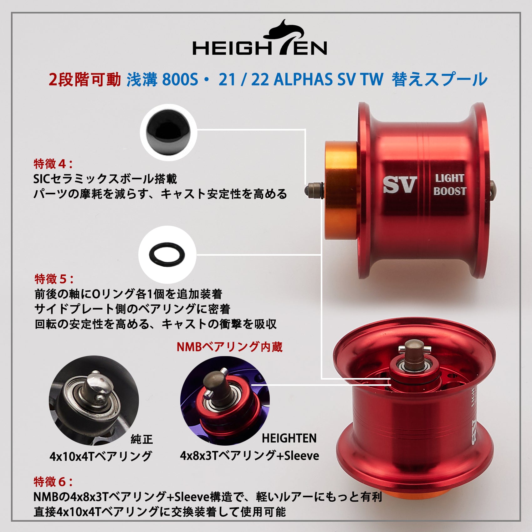 HEIGHTEN リール スプール アルファス 専用 2段階可動 32mm 浅溝 800S