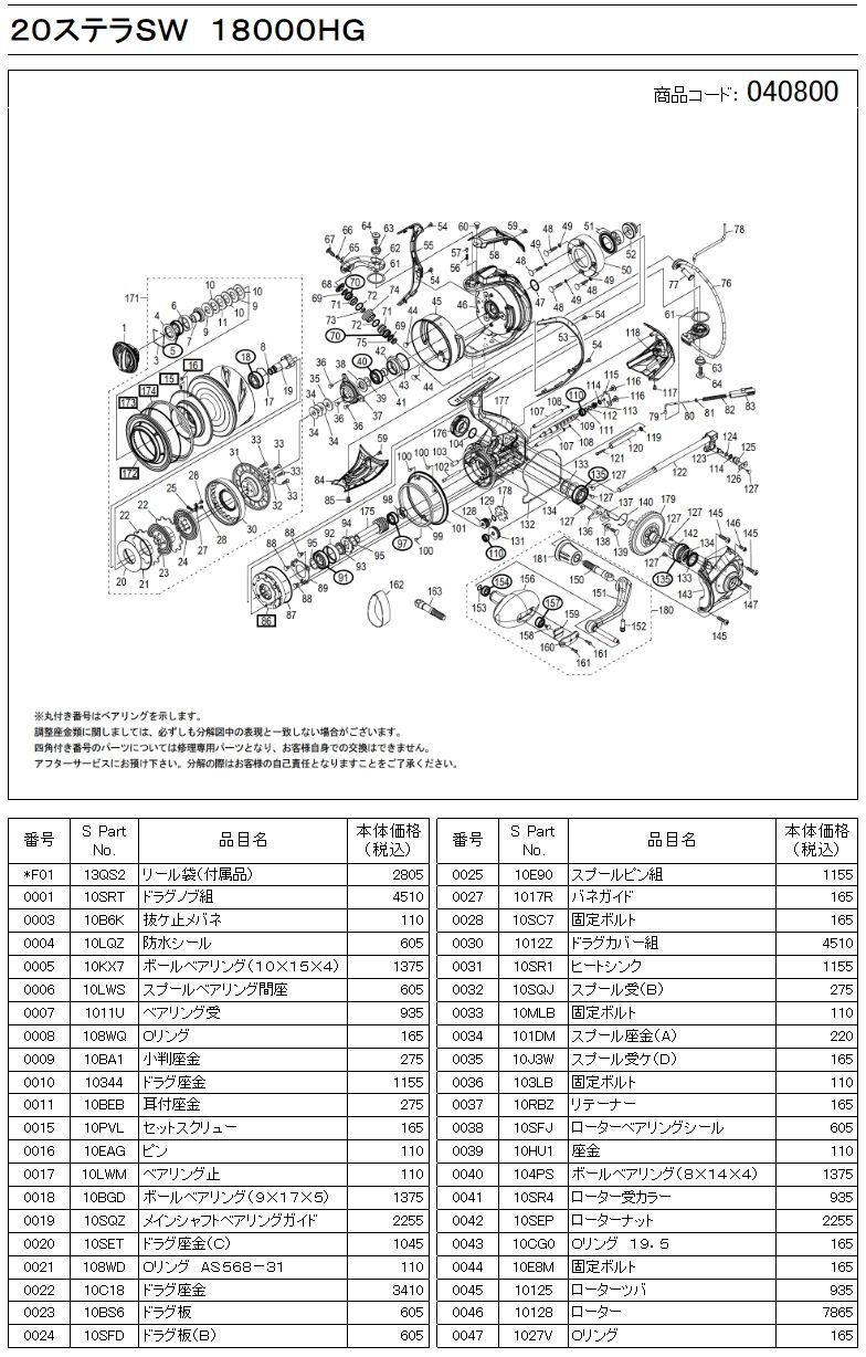 シマノ純正お取り寄せパーツ：納期1ヶ月】20ステラSW 18000HG 商品