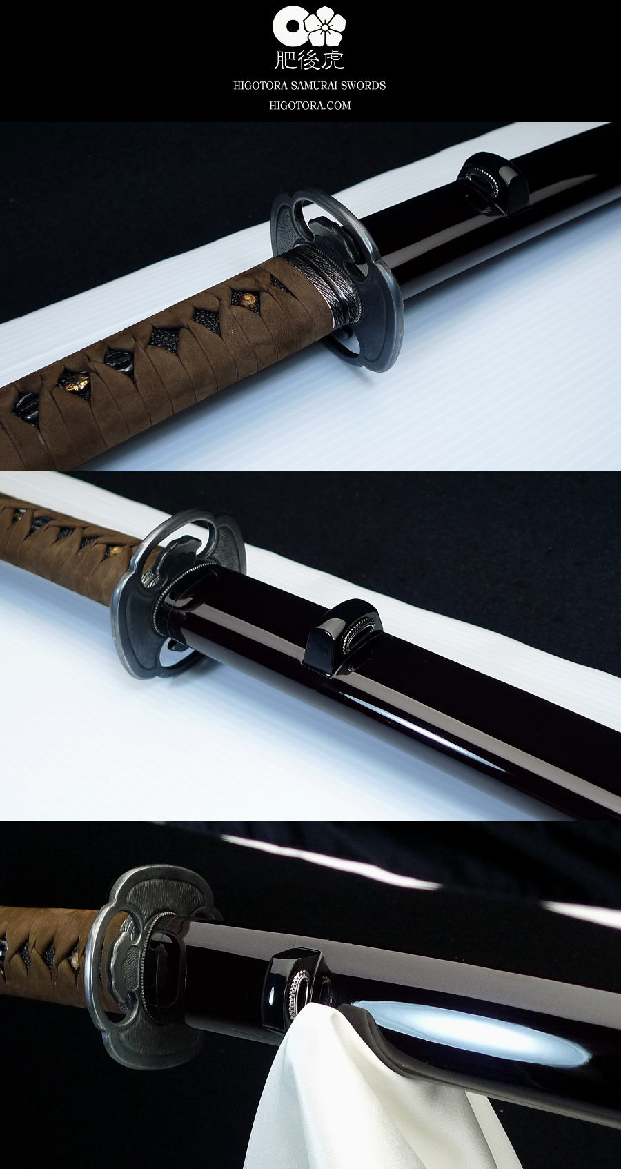 模擬刀・肥後虎 同田貫・2尺8寸・栗朱ウルミ塗り・革巻き・肥後鍔銀古