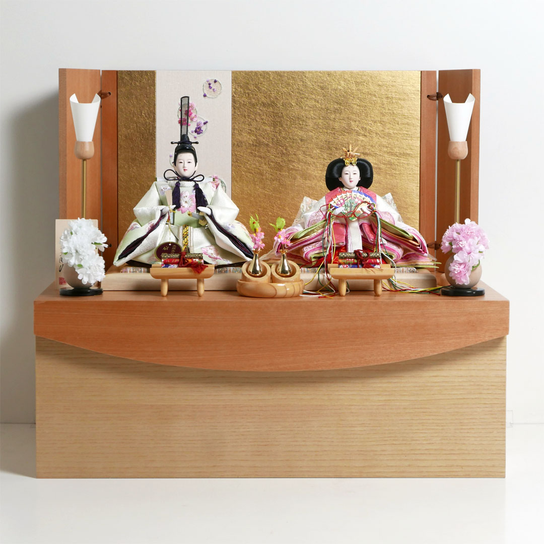 白ピンク桜柄刺繍衣装雛人形丸紋花刺繍金屏風収納飾りの通販～選ばれる