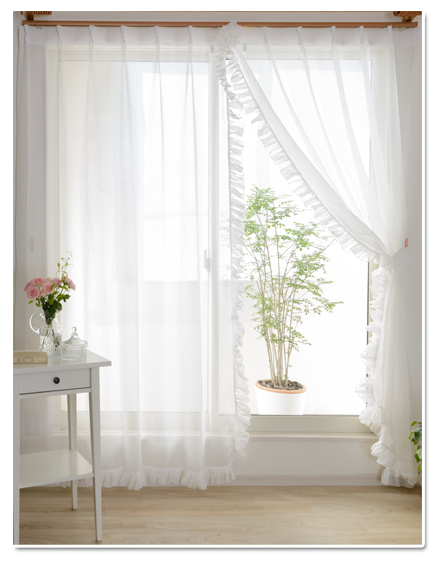 L型フリルレースカーテン（L-1290）巾101～200cm×丈95～140cm 2枚/1