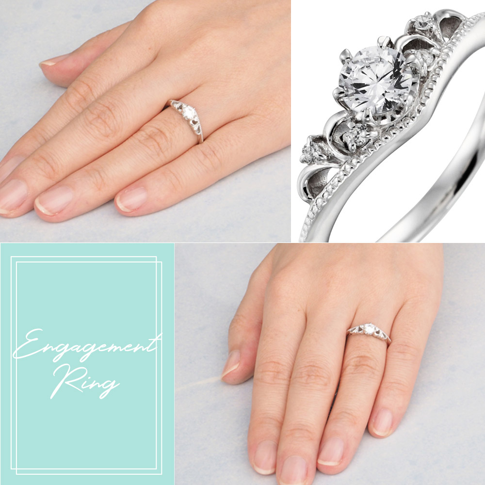 婚約指輪-V字のフォルムにダイヤとミル打ちをそえたティアラスタイル