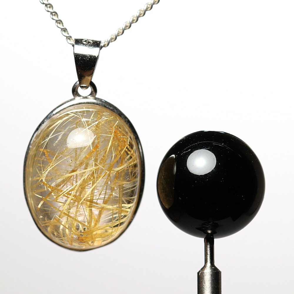 高品質]ゴールドルチルクォーツペンダントトップ（シルバー925