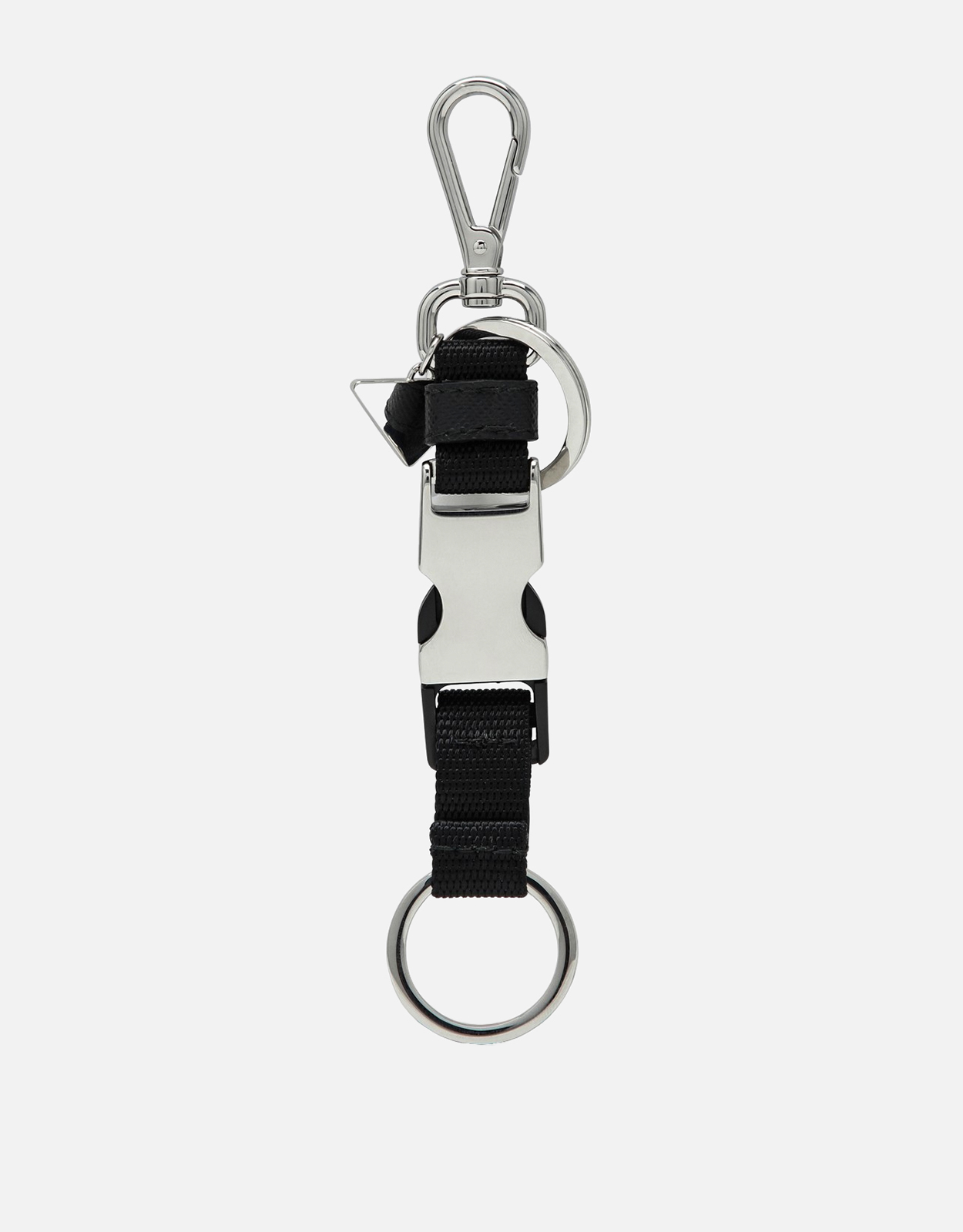 Prada メンズブラックナイロンキーリングスナップバックル付き