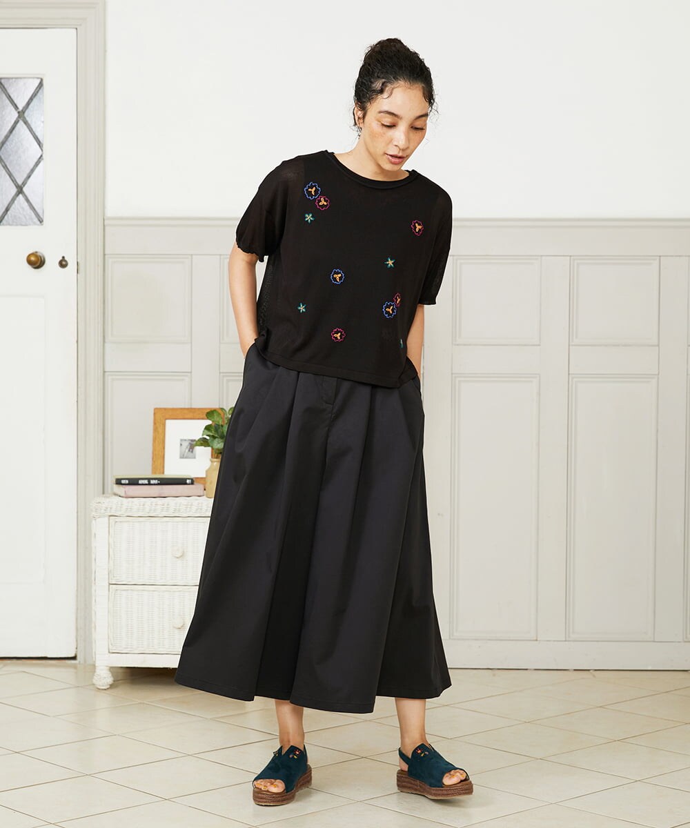 Monotono フラワー刺繍ワイドパンツ(ガウチョ・ワイドパンツ