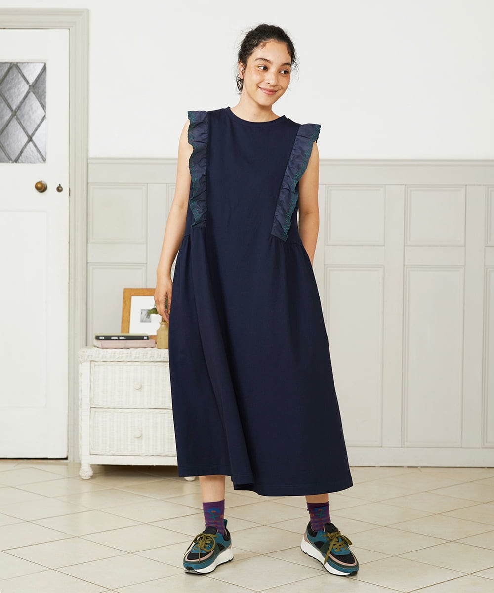 Hiedra 刺繍フリル付きノースリーブワンピース(ワンピース
