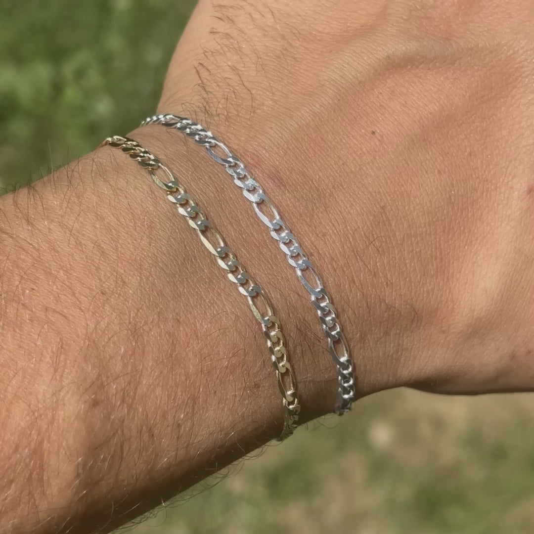 925 Sterling Silver 3.5mm Figaro Bracelet – ITALIA Chains