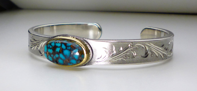 SAAD・ シェリダンカービングフラワー内彫り925ワイドバングル・希少