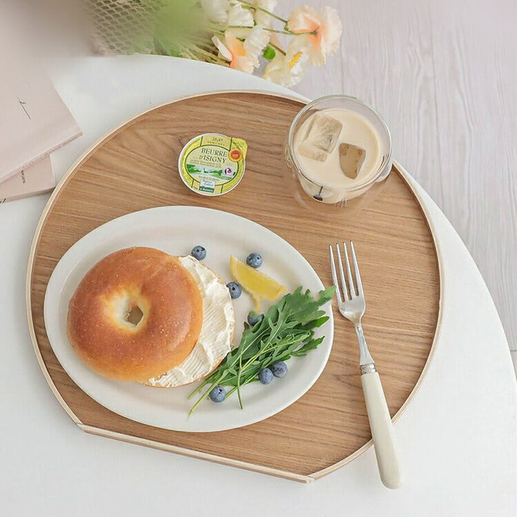 半月 木製 トレー 膳 お皿 天然木 トレー お盆 丸盆 白木 木のトレー