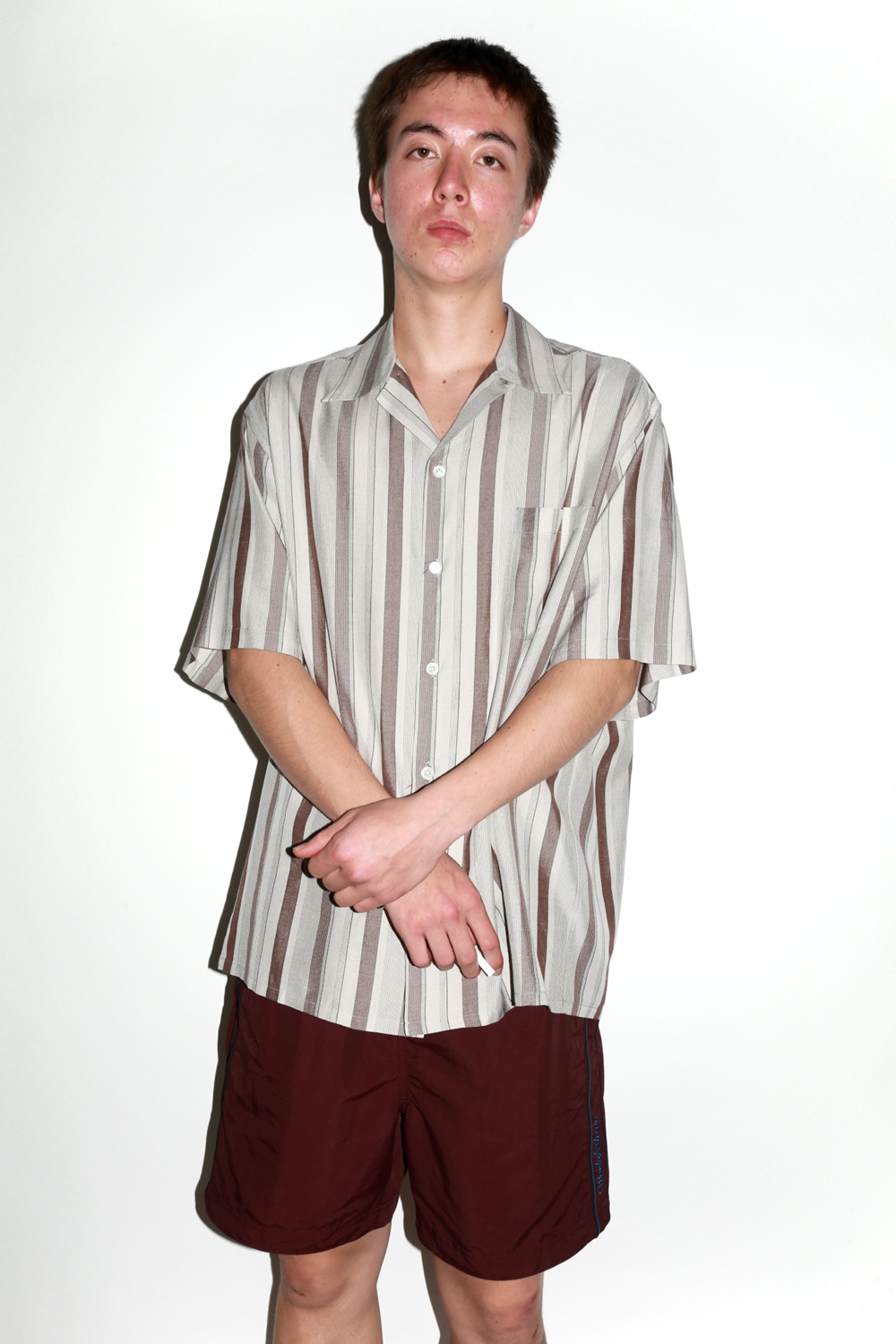 WACKO MARIA/STRIPED OPEN COLLAR SHIRT（GRAY）［ストライプオープン