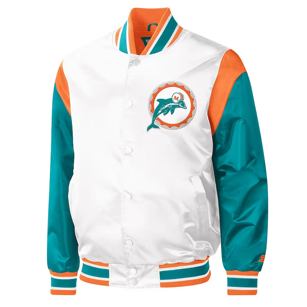 Starter Satin White Miami Dolphins Throwback Warm Up Pitch Jacket