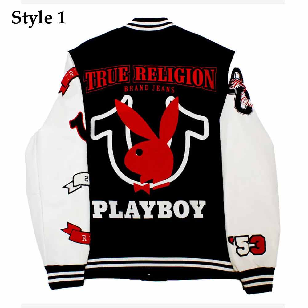 White/Black Playboy True Religion Varsity Jacket