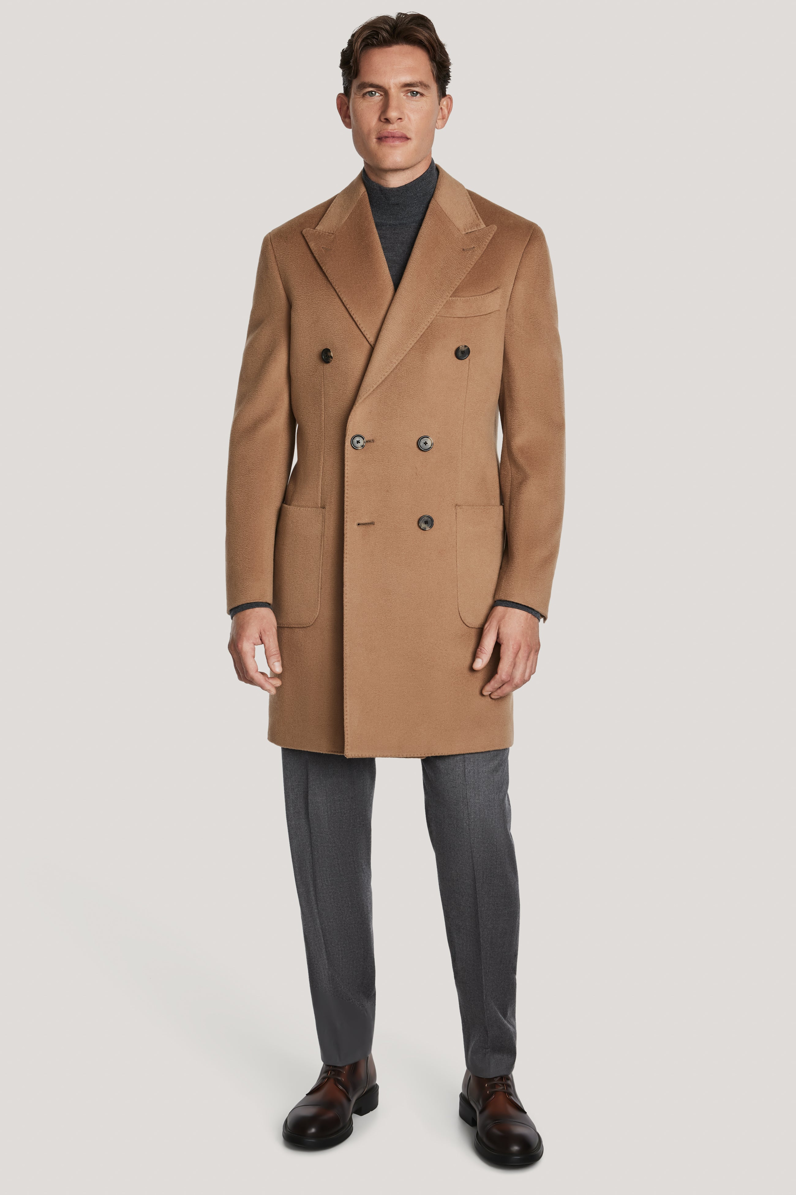 Camel Double Breasted Coat - Wool and Cashmere Blend | Jack Victor
