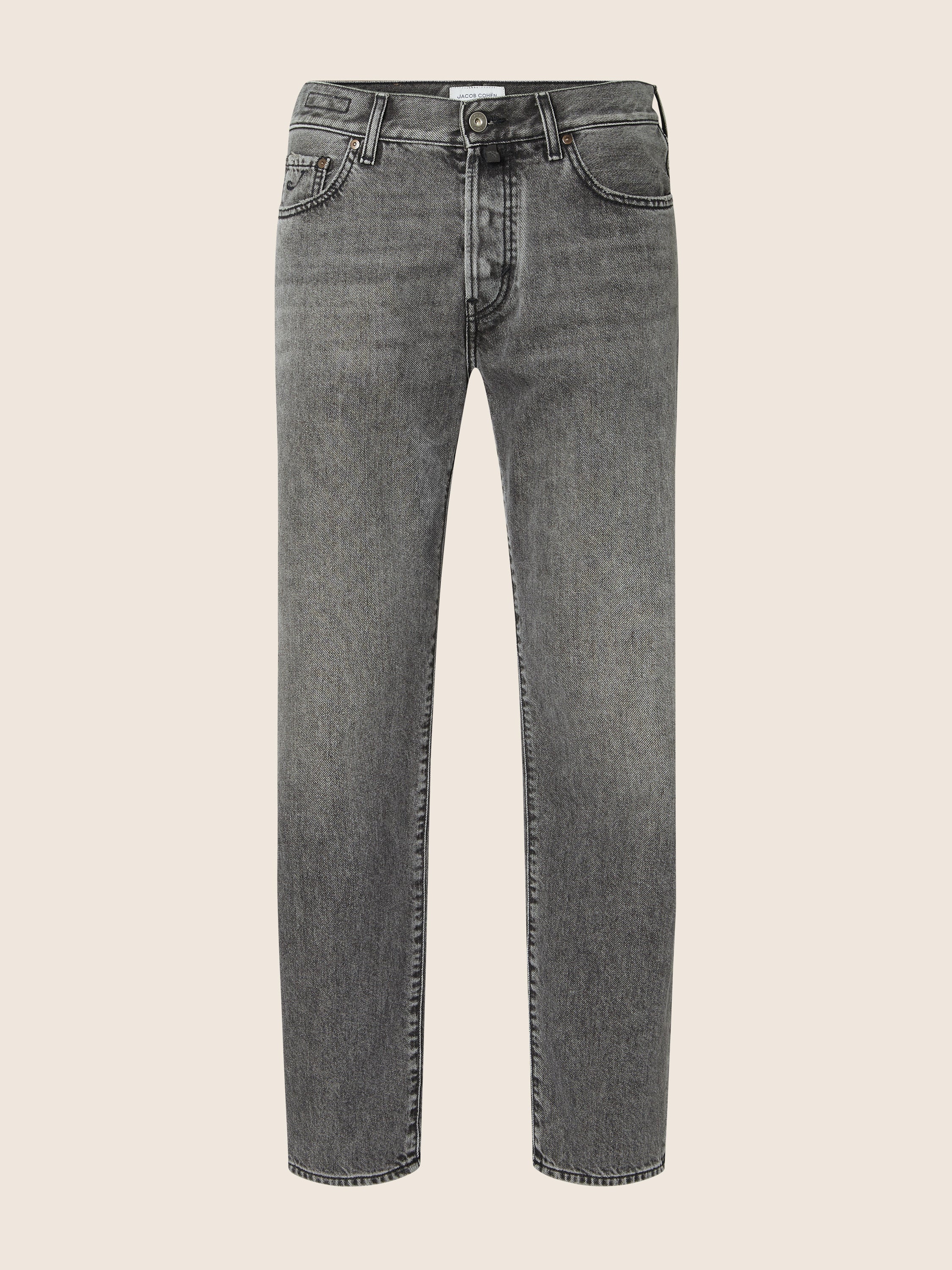 Edo Regular-Straight 5 Pocket Jeans in Grey Cotton and Lyocell