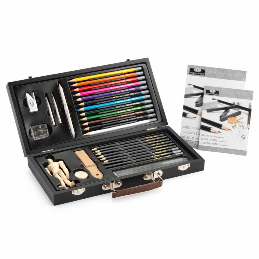 32pc Royal Brush Essentials Beginner Drawing & Sketch Wood Box Set