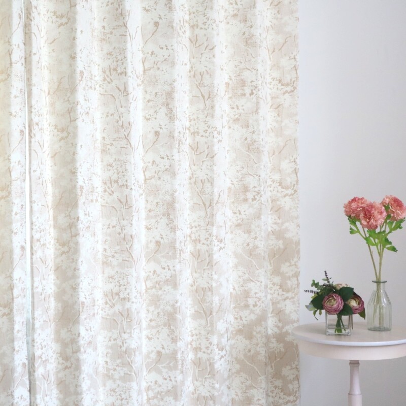 2枚 お花とリボンのブーケ 白糸手刺繍目隠しカーテン H160 お花と