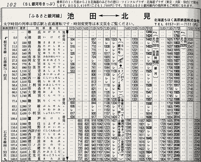 SL銀河号運転－時刻表でたどる池北線・ふるさと銀河線の歴史