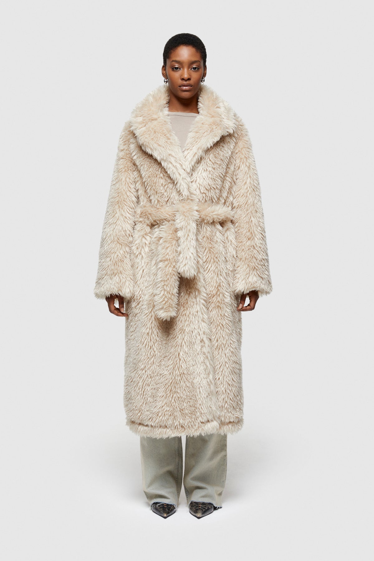 Eco Fur Long Coat 9259 - Peach | OOF WEAR