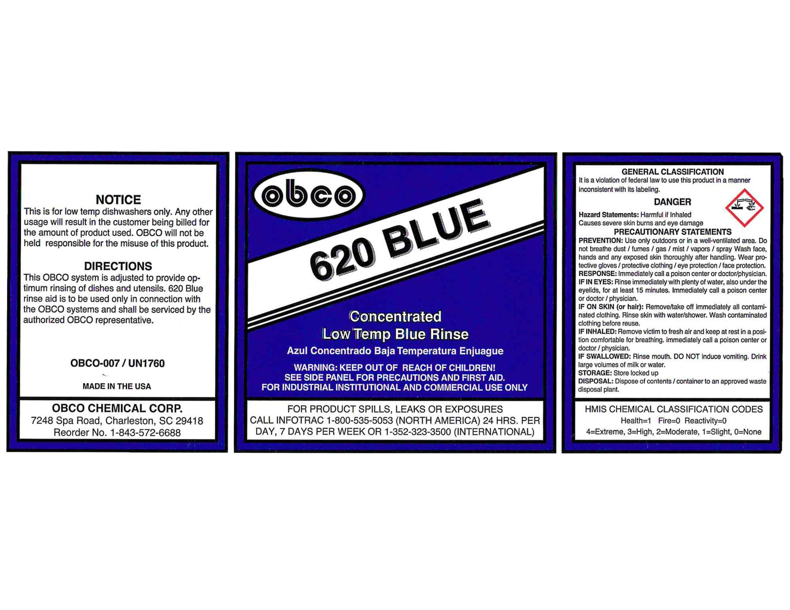 620 Blue Low Temp Rinse Additive - OBCO Chemical Corporation