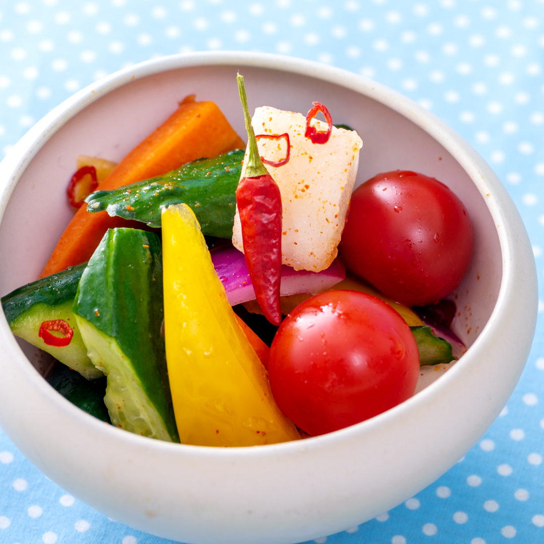 夏野菜で特製おちゃのこピクルス｜レシピ｜京都の七味・一味