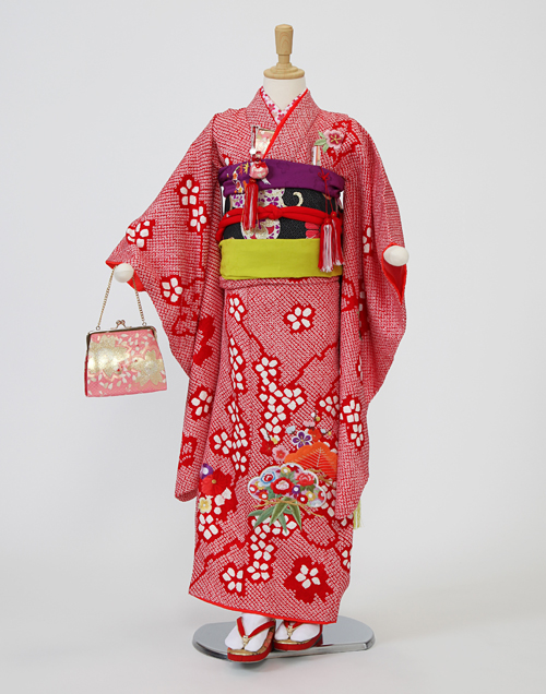 七五三「赤地鹿の子絞り刺繍 【着物：71980070】 【帯：71730000