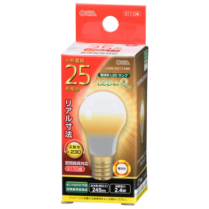 LED電球 小形 E17 25形相当 電球色 [品番]06-3433｜株式会社オーム電機