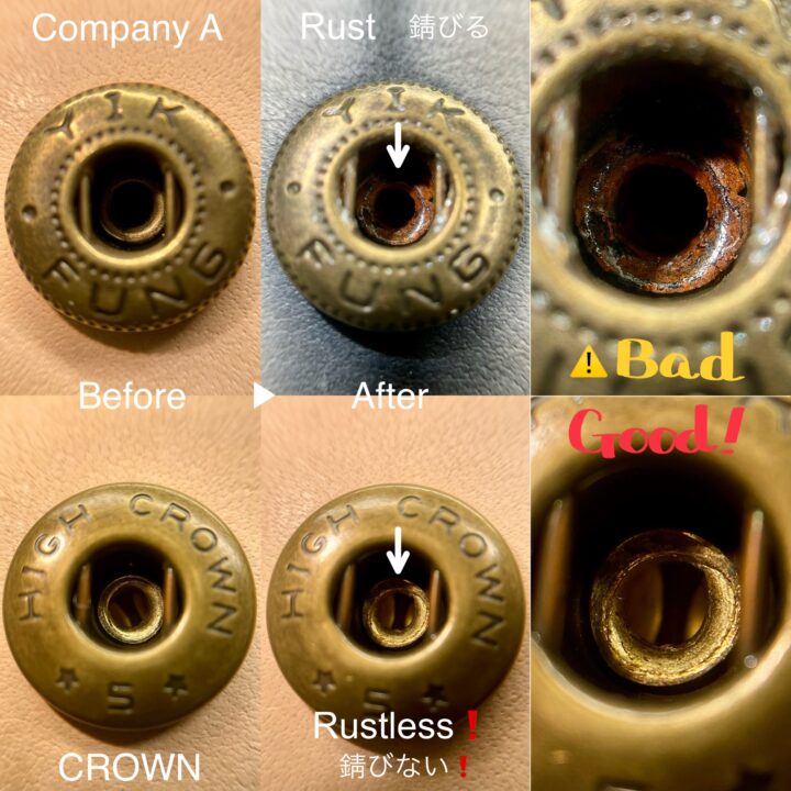 HIGH CROWN バネホック (①③/ B9.3) 真鍮無垢《革の為に開発した防水