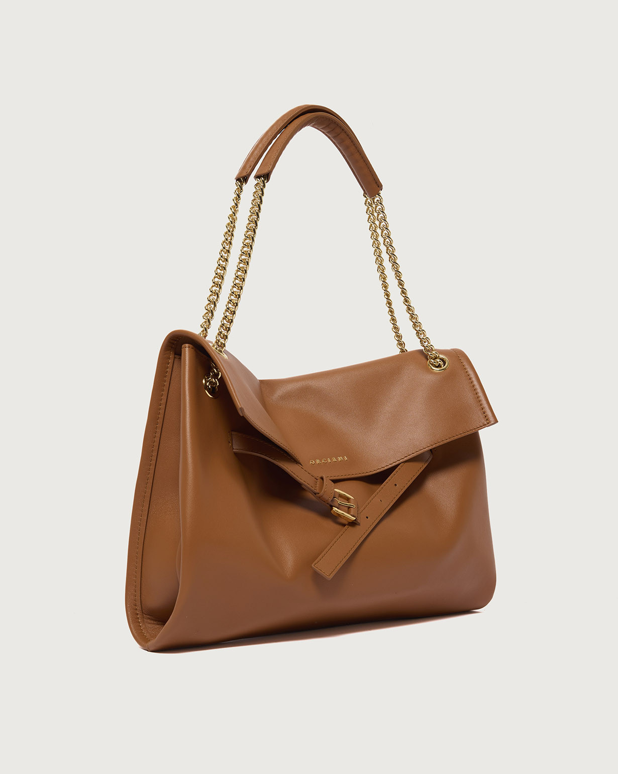 ORCIANI. Venus Nappa Midi leather shoulder bag. color Amber