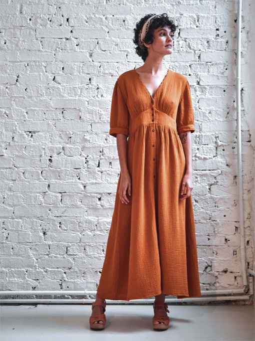 emile et ida woman Caramel cotton gauze long dress レディース