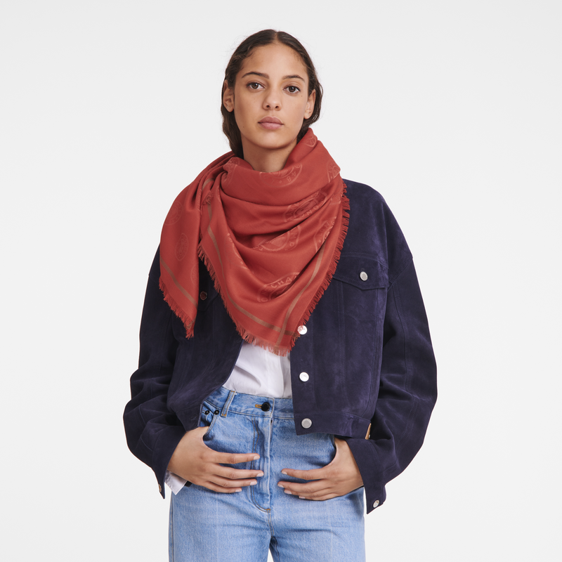 La Médaille Longchamp Shawl Tomato - Cotton blend | Longchamp US
