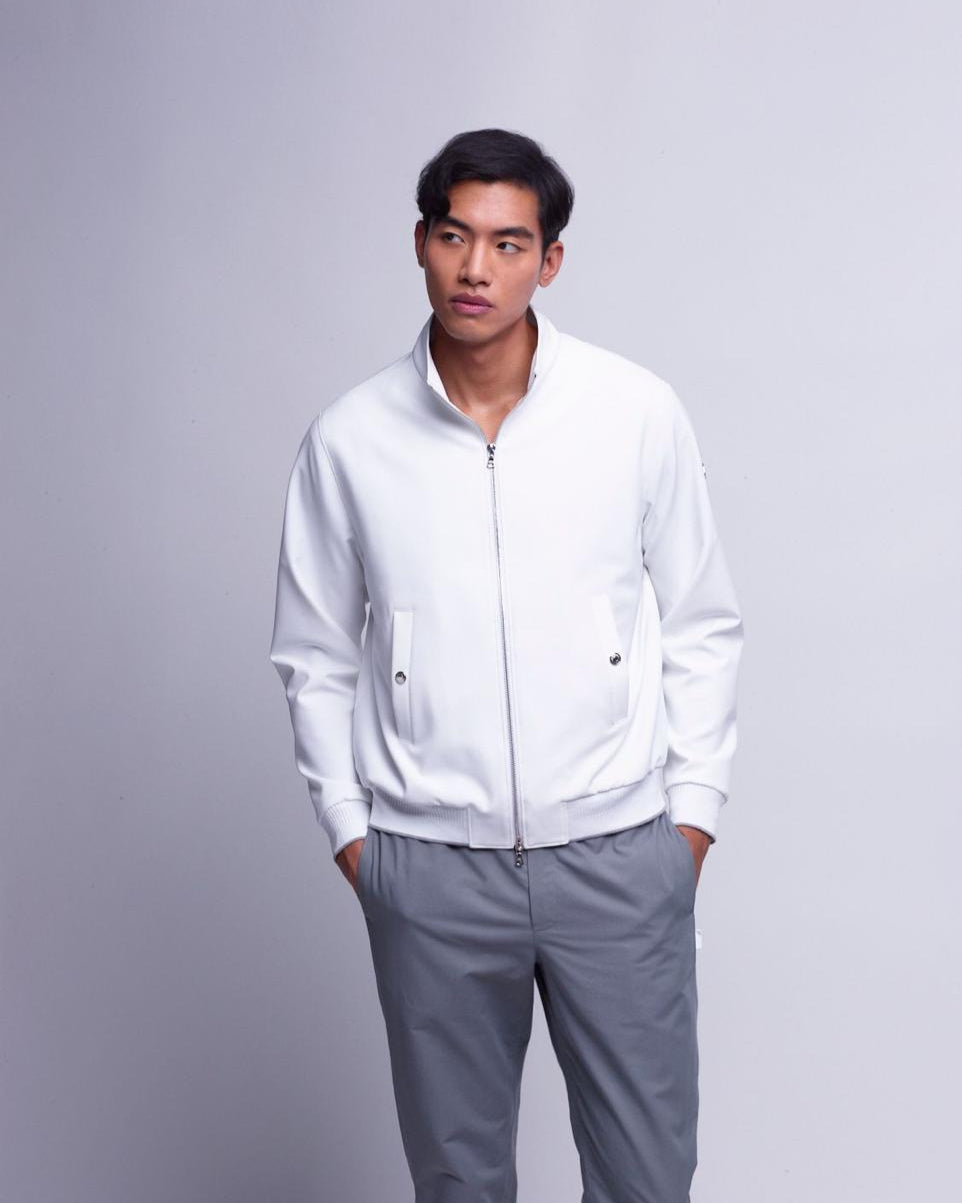 Washington Doctor's Zip Up Jacket in Forte47 Woven in Bright White