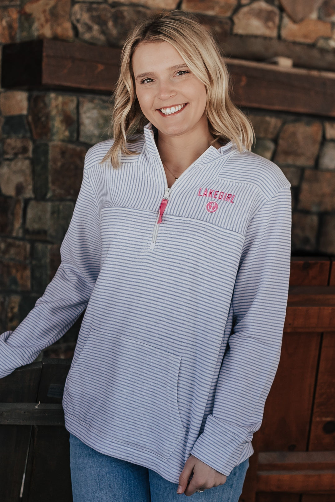 Lakegirl French Terry Stripe Quarter Zip Sweatshirt