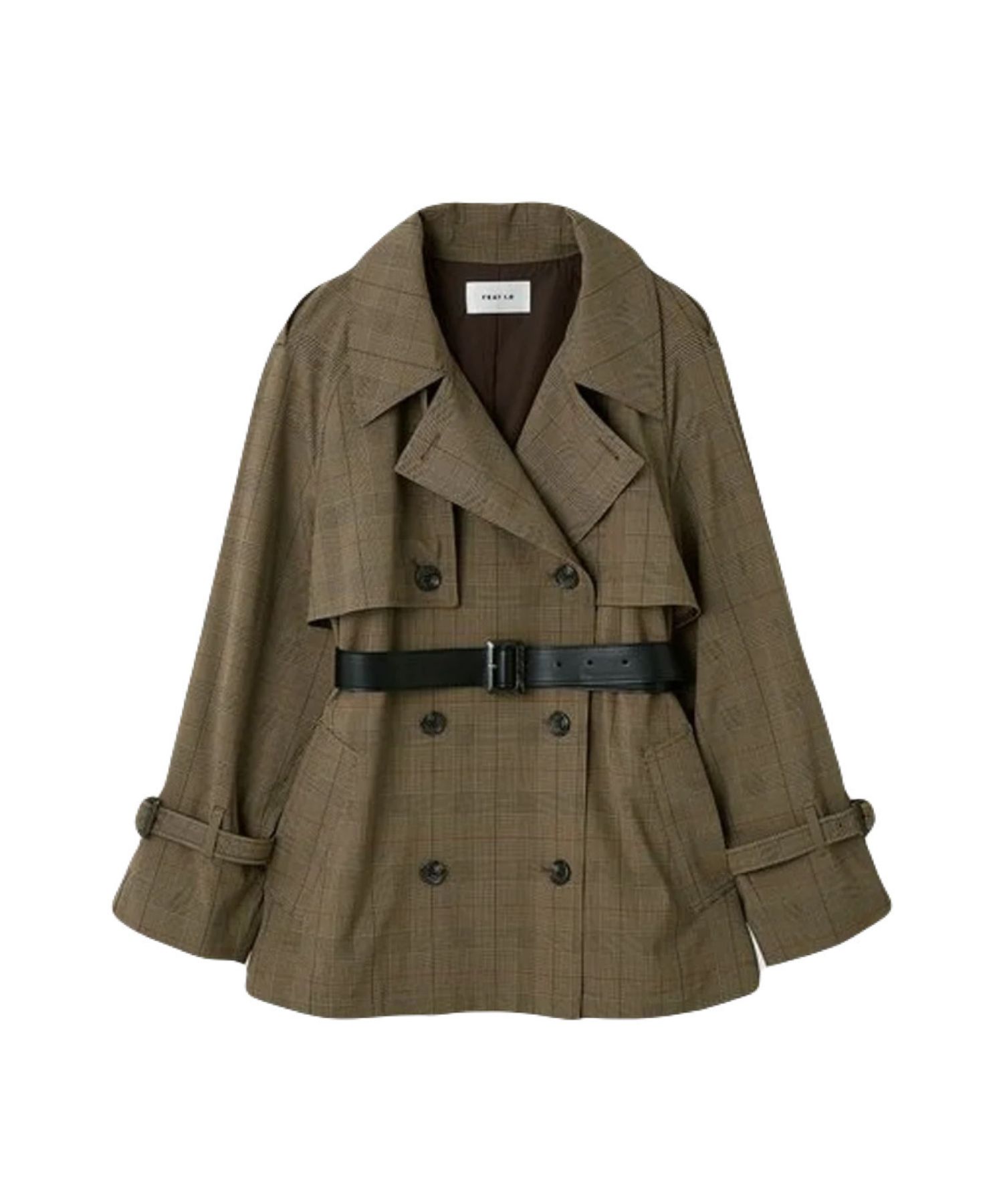 FRAY I.D - レザーベルトショートトレンチコート ( CHECK