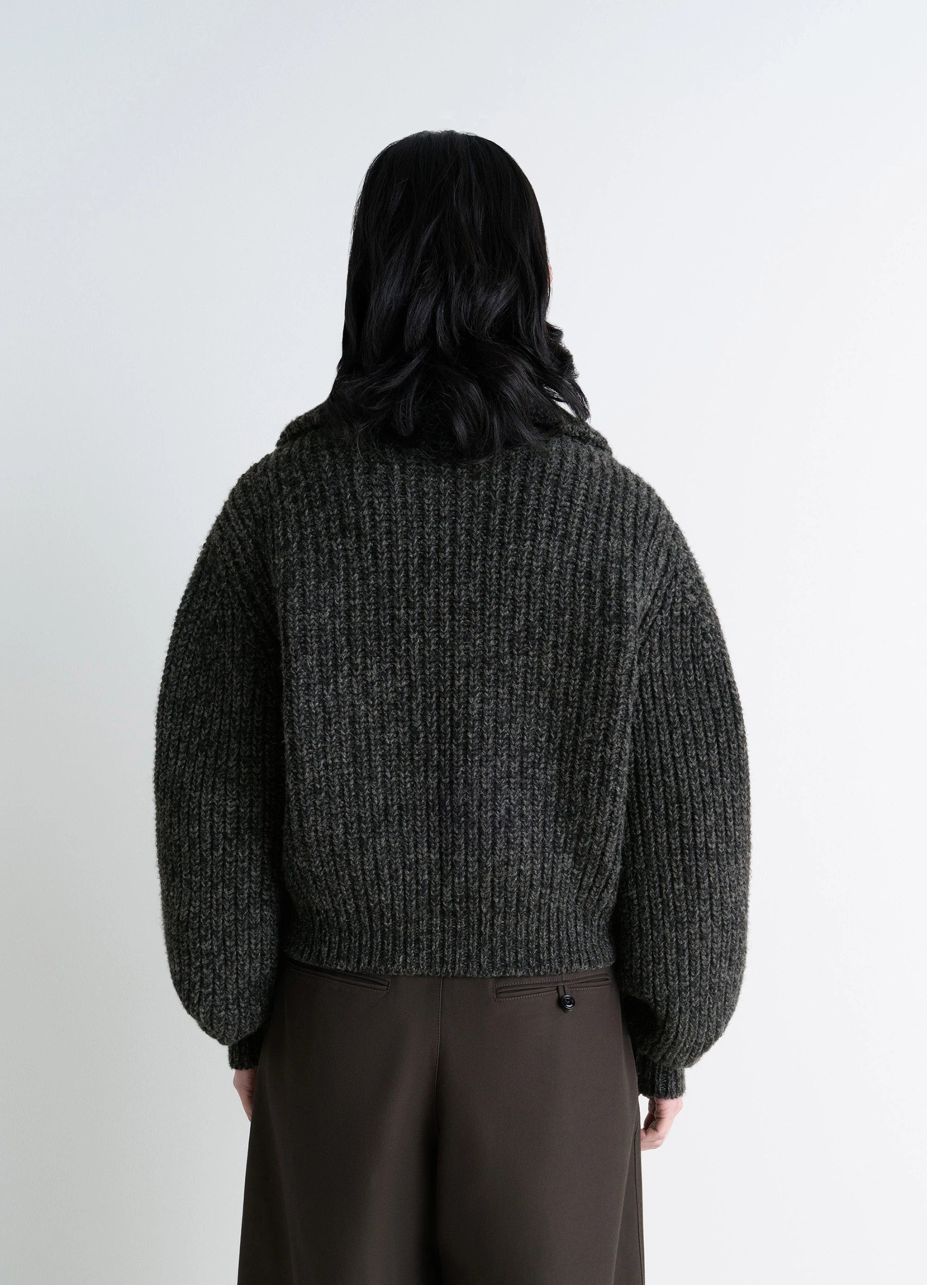 ZIPPED CARDIGAN - Black / Mink Brown - Yak Alpaca - Women | LEMAIRE