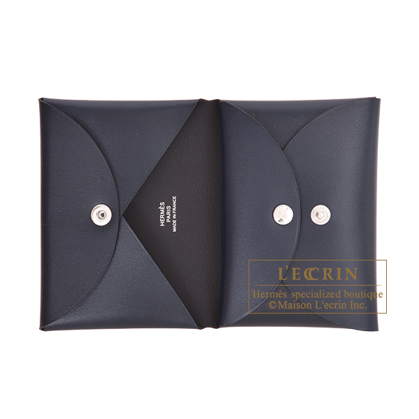 エルメス カルヴィ デュオ ブルーアビス ボックスカーフ シルバー金具