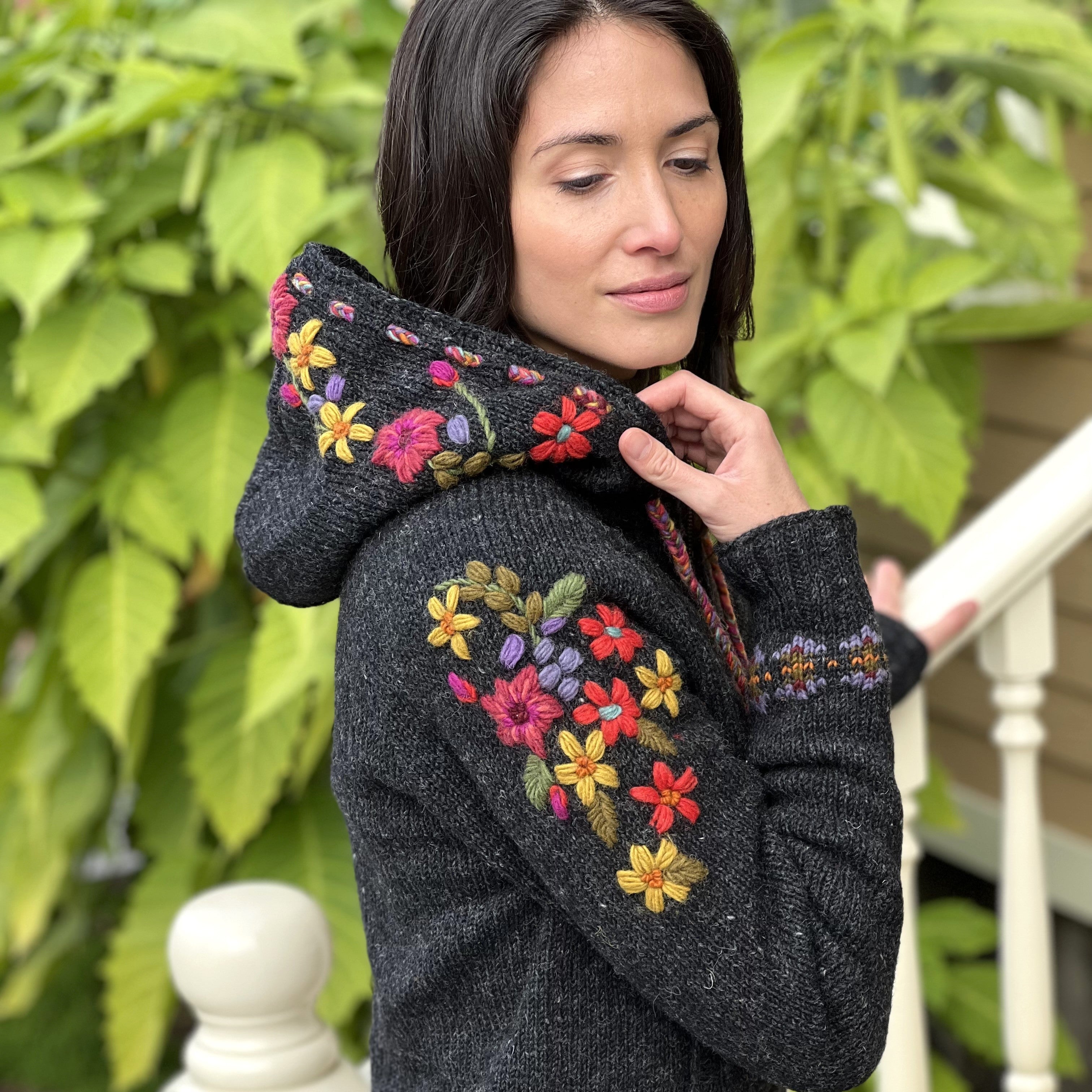 Wildflower Sweater/Coat - Floral Embroidery,Fair Isle Pattern 100