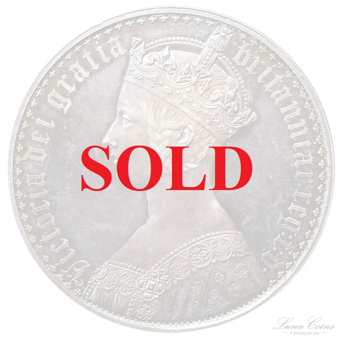 イギリス 1847年ビクトリアゴシッククラウン銀貨プレーンエッジ UNC